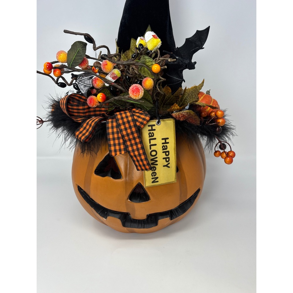 Karen Didion Originals Lighted Fiber Optic Pumpkin Witch Hat Halloween Decor